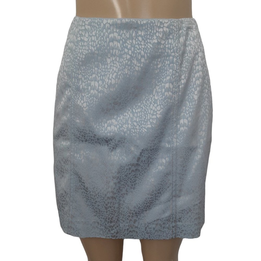 Alberto Makali Cache Pale Ice Blue Animal/Reptile Print Pencil Skirt